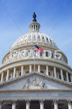 Us flag and capitol hill, washington dc Stock Photos