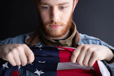US flag and a man Stock Photos