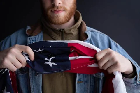 US flag and a man Stock Photos