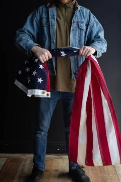 US flag and a man Stock Photos