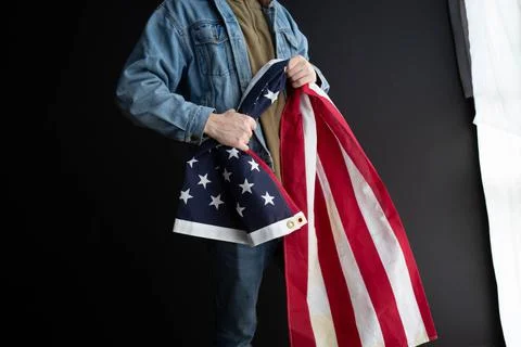 US flag and a man Stock Photos