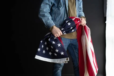 US flag and a man Stock Photos