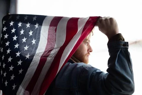 US flag and a man Foto stock