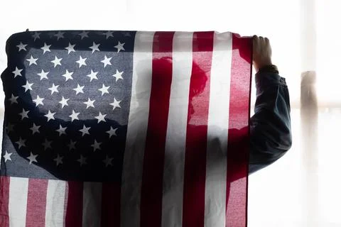 US flag and a man Stock Photos