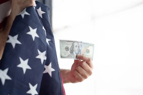US flag and a man Stock Photos