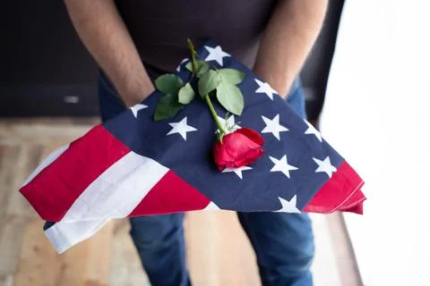 US flag and a man Stock Photos