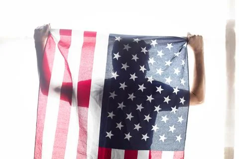 US flag and a man Stock Photos