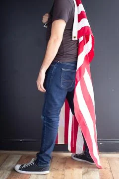 US flag and a man Stock Photos