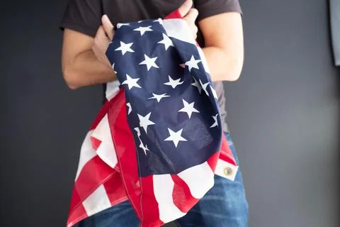 US flag and a man Stock Photos