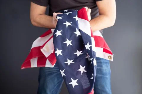 US flag and a man Stock Photos