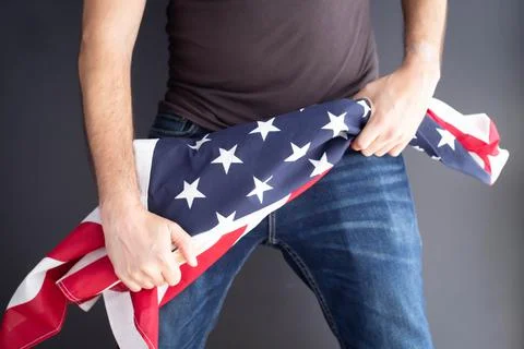US flag and a man Stock Photos
