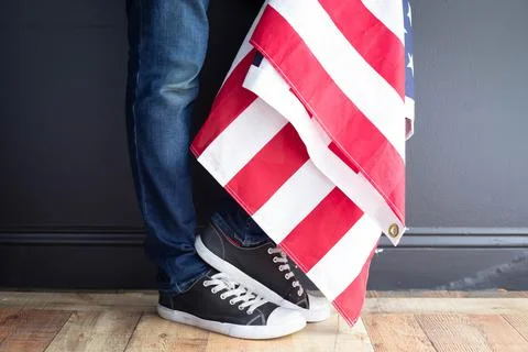 US flag and a man Stock Photos