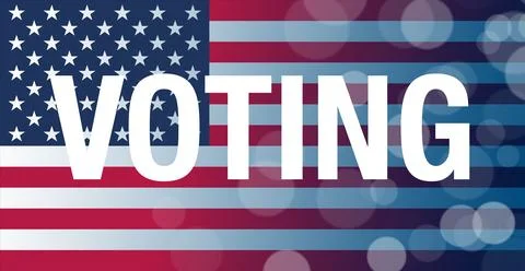U.S. flag background with bold white VOTING text and bokeh, symbolizing American Stock Illustration