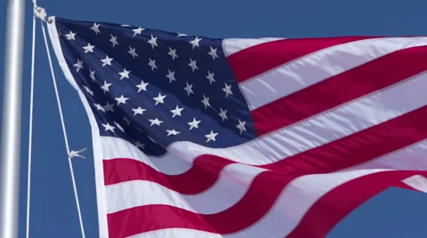 US flag blowing in the wind in slow motion 4K UHD. Видео 49088449