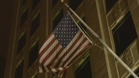 US Flag On Building Waving In The Wind Stock Footage 118093671