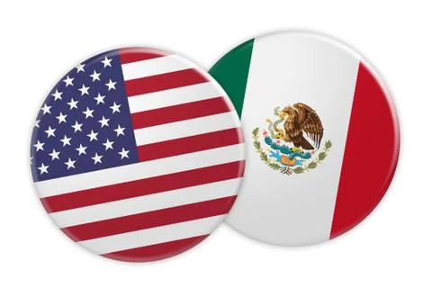 US Flag Button On Mexico Flag Button, 3d illustration on white background Stock Illustration