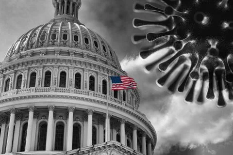 US Flag Capitol State Building Covid19 2020 Pandemic Stock Illustration