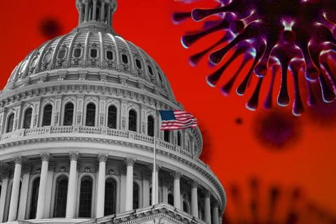 US Flag Capitol State Building Covid19 2020 Pandemic Stock Illustration