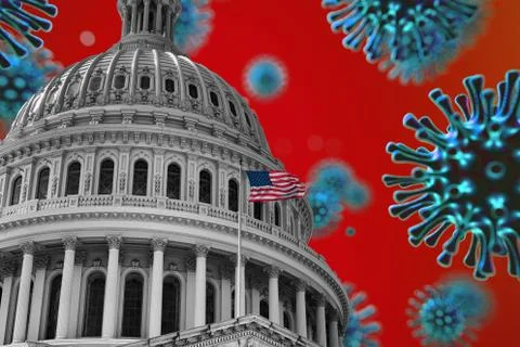 US Flag Capitol State Building Covid19 2020 Pandemic Stock Illustration