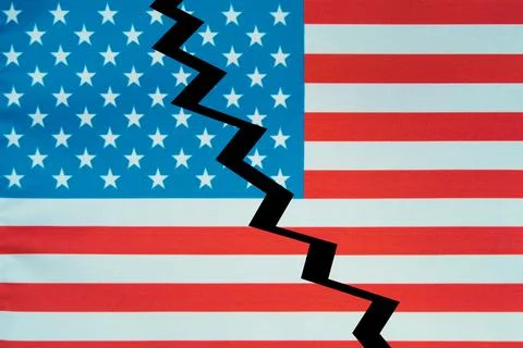 US flag with a crack in the middle. Stock Photos