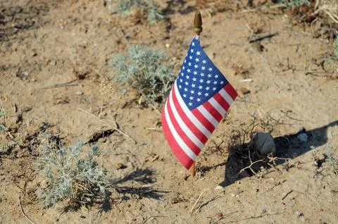 Us flag in the desert Stock Photos