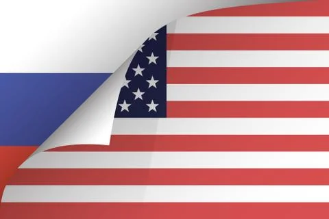 US flag falls off, the Russian flag in the background Stock Illustration