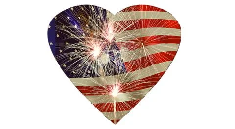 US. Flag Firework Heart Stock Photos