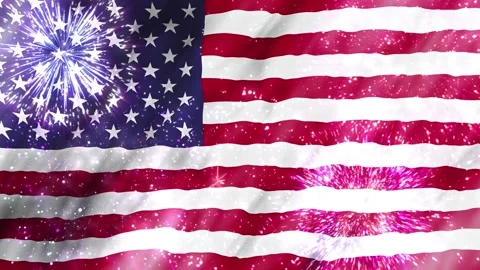 U.S. Flag with Fireworks 4k Video stock 195917836
