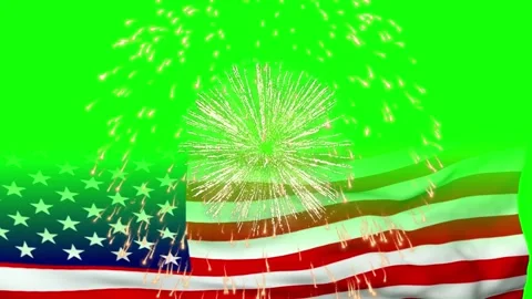 US flag with fireworks on green screen. American patriotic background for Video stock 340715537