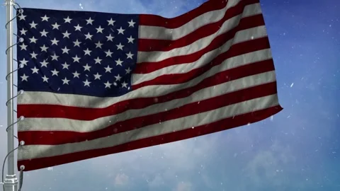 U.S. Flag Flying in Light Swirling Snow 4K Loop Stock Footage 324766775