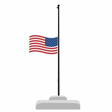 US flag at half mast on white background Stock Illustration