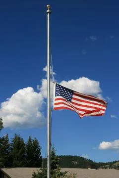 Us flag at half staff Stock Photos