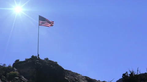 US Flag on Hill with Flare Stock Footage 49178586