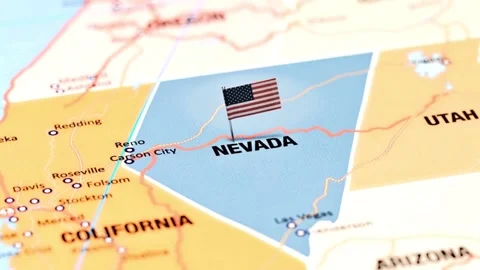 US flag marker on Nevada state on a paper map Video stock 336398228