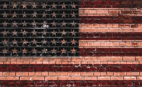 US flag on old damaged brick wall with wear Stock Illustration