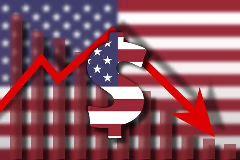 US flag paint over on us dollar symbol. US currency crash concept . Stock Illustration