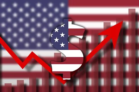 US flag paint over on US Dollar symbol.US currency rising concept . Ilustração Stock
