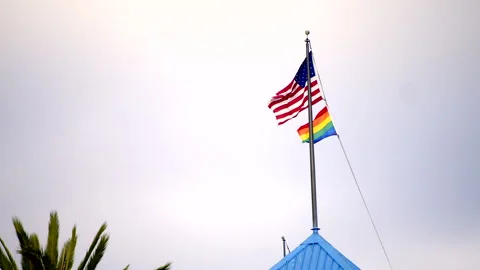 US Flag + Pride Flag Stock Footage 309055079