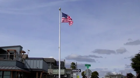 The US flag in Santa Cruz, at Pleasure Point Stock Footage