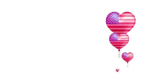 US flag in the shape of a heart. US flag on holiday balloons. Animation. Stock Footage 149762662