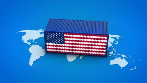 U.S. Flag Shipping Container Over World Map Illustration