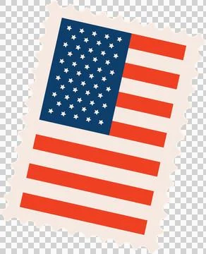 US flag stamp is being shown in flat design, featuring perforated edges on Stock Illustration
