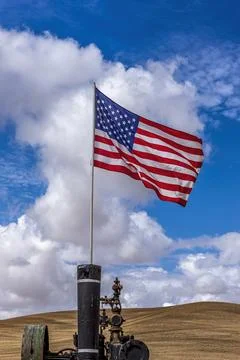 US flag on a steam engine. Stock Photos