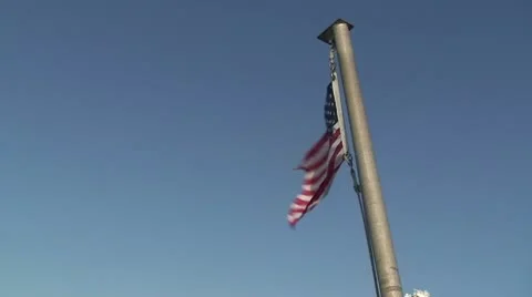 US flag tilt down to Full Foreign Container ship  Oakland CA Stock Footage 10748758