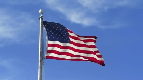 US Flag Waves on a Windy Day Close Up with Blue Sky and Clouds 스톡 동영상 81419605