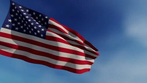 US flag waving against blue sky Stock Footage 145451097