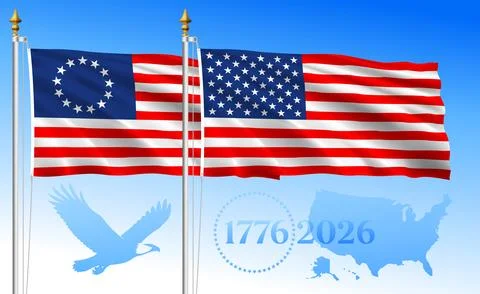 US flags Betsy Ross and United States for the 250th anniversary, illustration Stock Illustration
