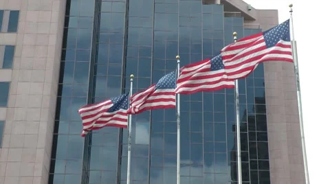 US Flags blowing in the wind Stock-Footage 8657700