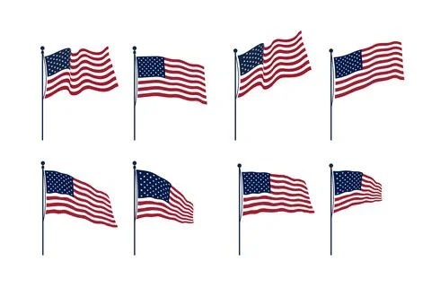 US flags on flagstaff. Set of American flags on the flagpole. Stock Illustration