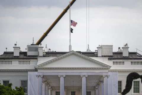 US flags fly at half-mast following the death of US Senator Lindsey Graham in Wa Stock Photos